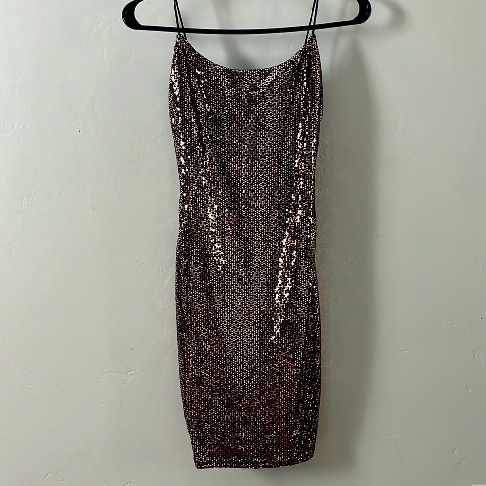 Gorgeous Copper Sequence Spaghetti Strap Form Fit… - image 1